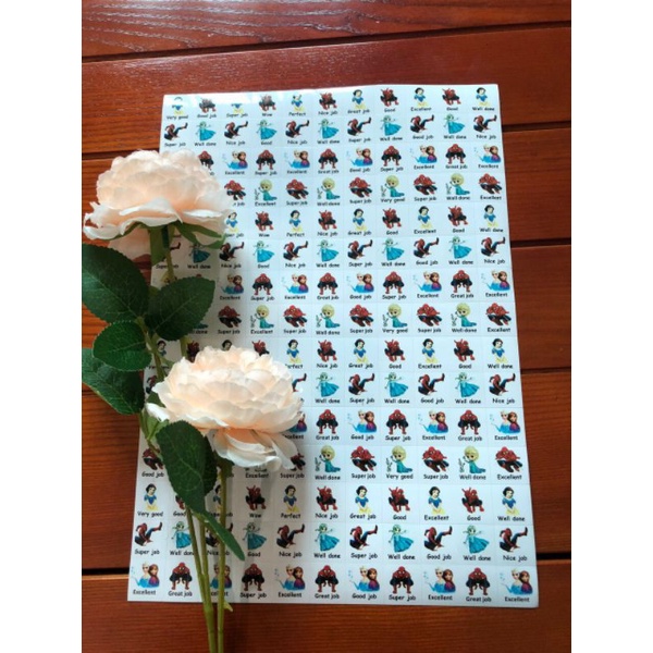 combo 12 tờ Sticker lời khen Tiếng Anh hình ảnh ngộ nghĩnh dễ thương