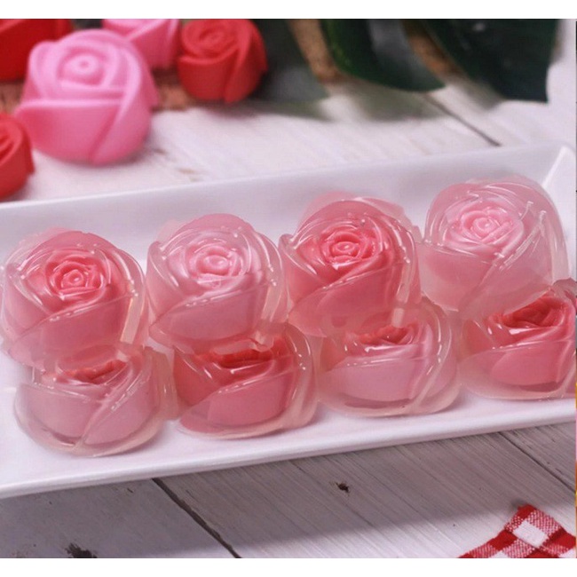 Khuôn làm đá 4 viên hình bông hoa hồng khay đá silicon có nắp xinh xắn cute khuôn làm thạch trang trí đồ uống tủ lạnh