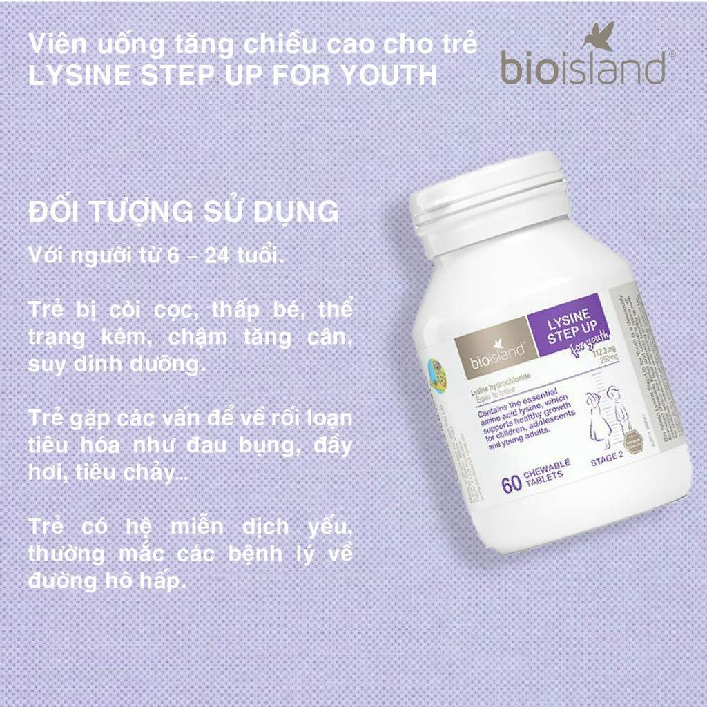 Viên uống hỗ trợ phát triển chiều cao Bio Island Lysine Step Up For Youth 60 viên của Úc cho trẻ từ 6 tuổi trở lên