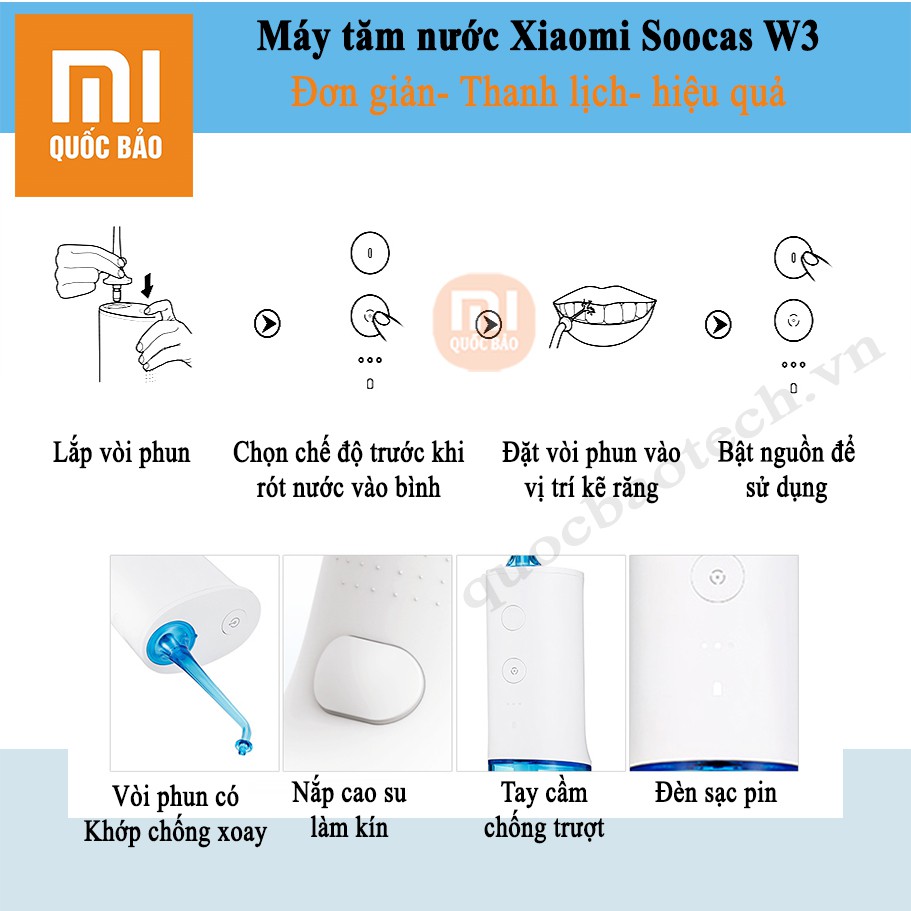 Máy tăm nước Xiaomi Soocas W3- Bình nước 230ml, pin 2200mAh