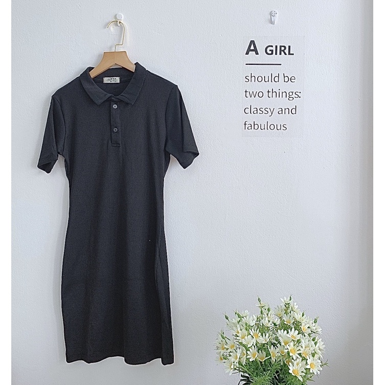 Đầm dáng suông polo chất cotton 4 chiều năng động body, thun cộc tay màu ĐEN|HỒNG|TRẮNG Ulzzang