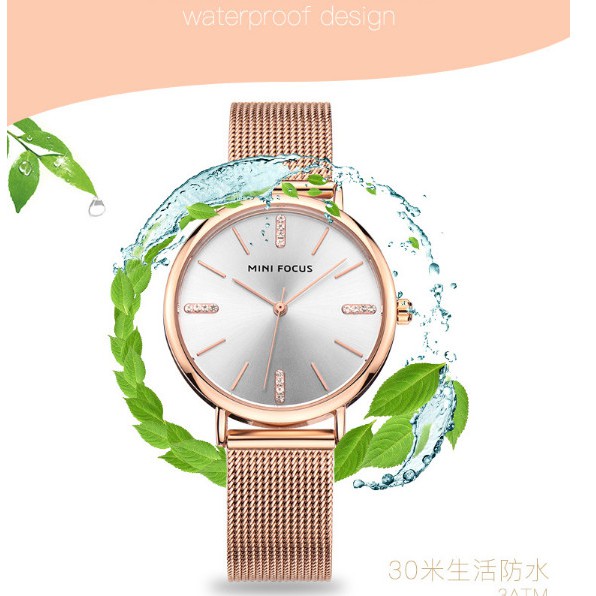 Đồng hồ nữ dây kim loại lưới cao cấp chống gỉ mặt tròn Sukem Store 016Mini Focus