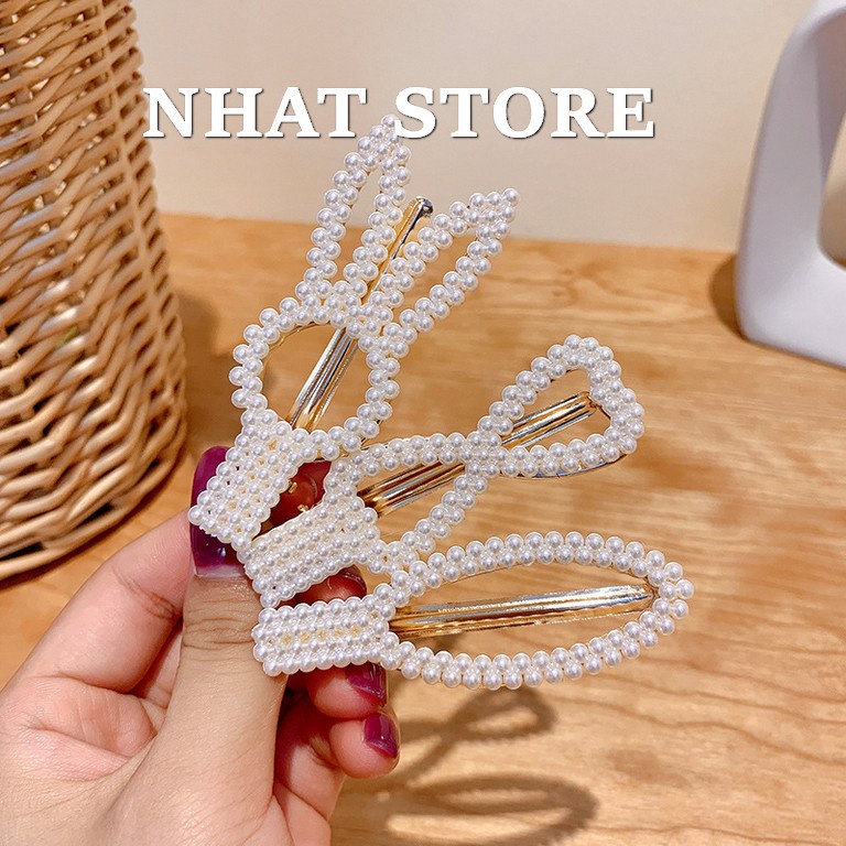 Kẹp tóc mái Hàn Quốc cho nữ, cặp tóc ngọc trai nhựa nhiều hình lựa chọn Nhat Store