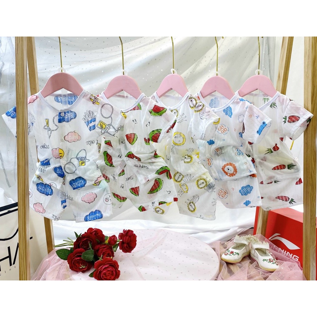 Đồ bộ cộc tay cho bé trai và bé gái chất cotton giấy AM219 , quần áo trẻ em cho bé sơ sinh đến 15kg