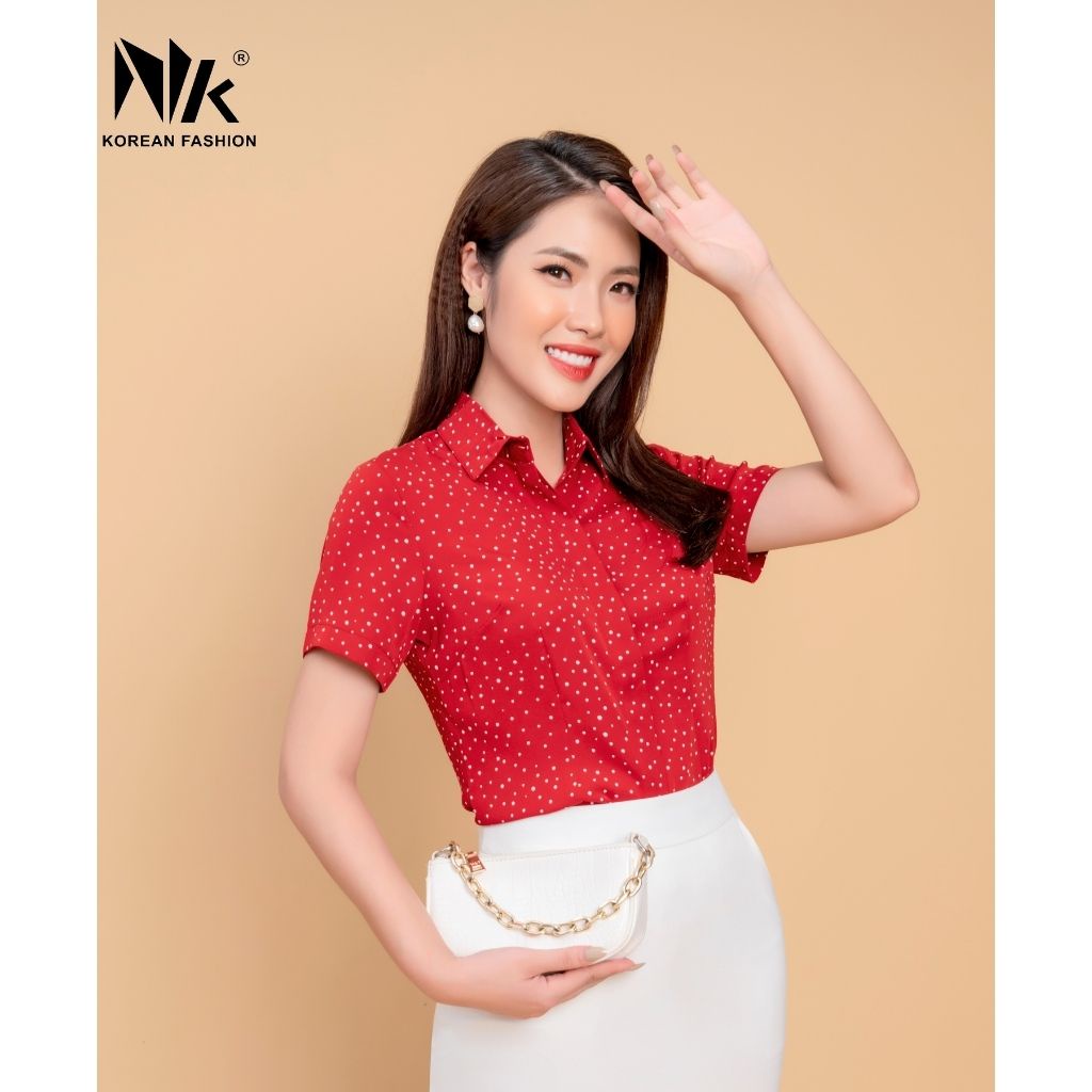 Áo Sơ Mi Nữ NK Fashion Cổ Đức Kẻ Cộc Tay Dáng Ôm Body Chất Vải Hàn Cao Cấp NKSM2107015