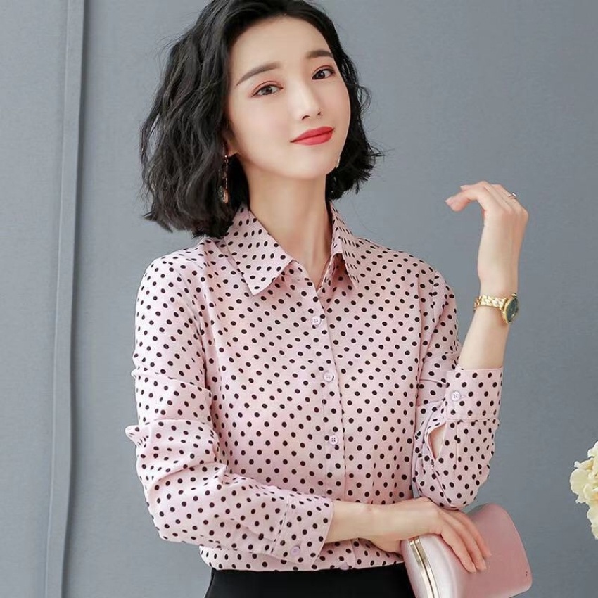 Áo Sơ Mi Nữ Dài Tay Đẹp Thời Trang Công Sở Họa Tiết Chấm Bi Phong Cách Hàn Quốc Kiểu Dáng Basic Trẻ Trung Sang Trọng