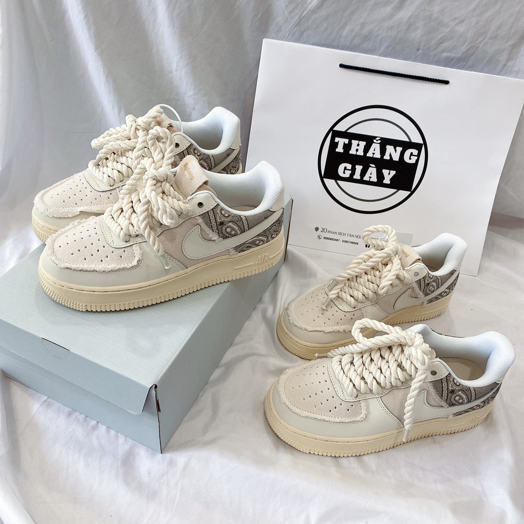 Giày Thể Thao Nam Nữ Ngô Thắng AF1 Kem Dây Thừng