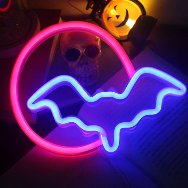 Đèn Neon Hình Mặt Trăng Và Dơi Trang Trí Tiệc Halloween