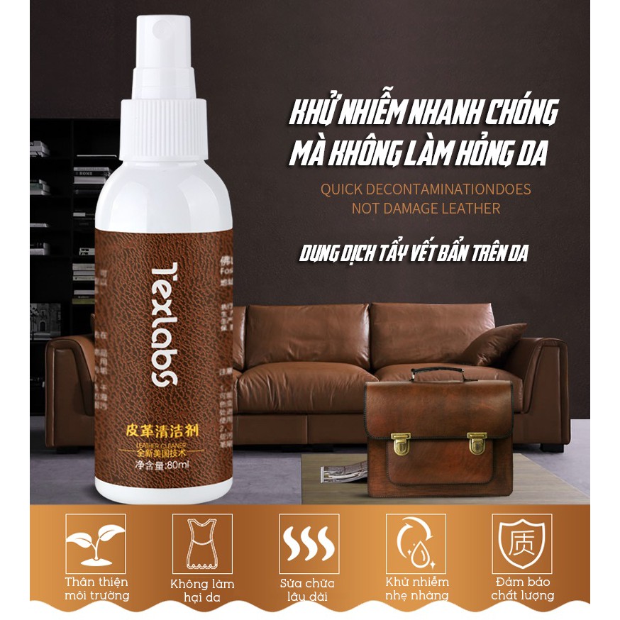 [Kèm Quà Tặng] Dung Dịch Làm Sạch Vết Bẩn Đồ Da, Ghế Sofa Da Cao Cấp Texlabs 80ml BEESIR