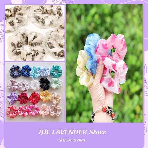 Dây cột tóc vải scrunchies phi bóng, dây cột tóc hoa cúc, đồ buộc tóc scrunchies, phụ kiện tóc