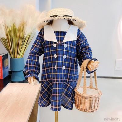 Đầm dài tay kẻ ca rô cho bé