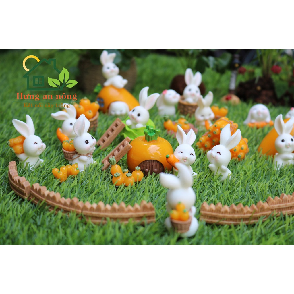 TT01 - Mô hình GIA ĐÌNH THỎ 02 trang trí tiểu cảnh sen đá xương rồng cây để bàn