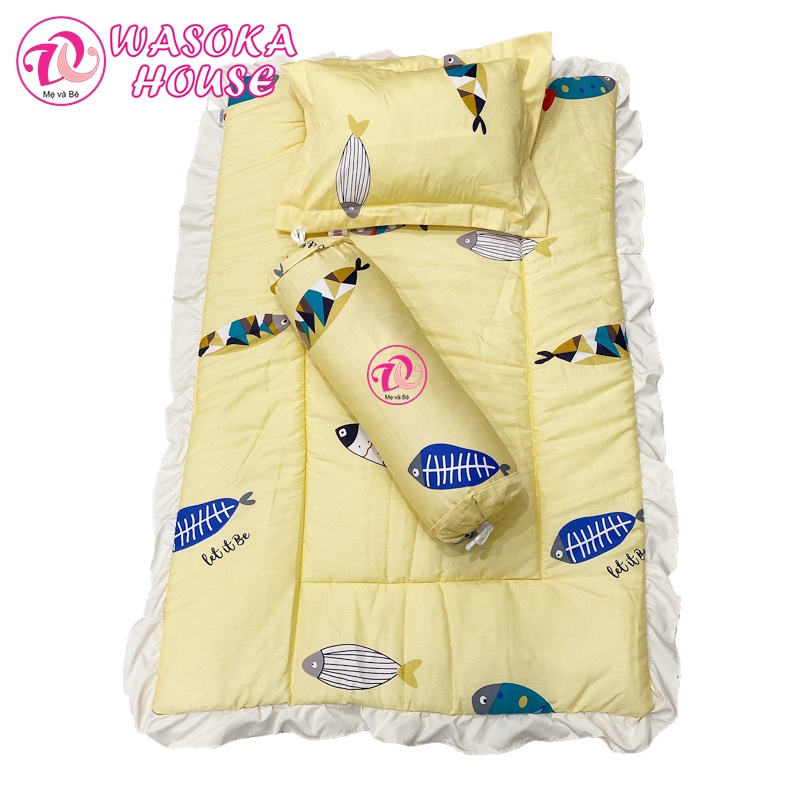 Bộ gối nệm béo cho bé đi học 1-4 tuổi, [Tặng kèm túi]vải cotton thoáng mát nhiều họa tiết dễ thương