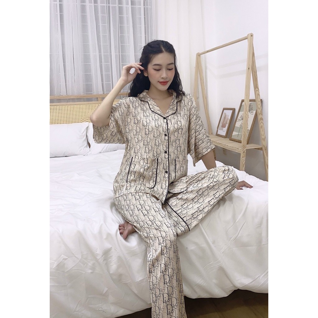 Đồ Bộ Mặc Nhà Pijama Nữ Bigsize Lụa Latin Cao Cấp Quần Dài Tay Ngắn B202