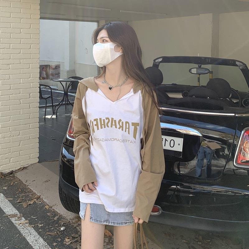 Áo hoodie ZHELIHANGFEI thể thao dáng rộng cổ chữ v dễ phối đồ