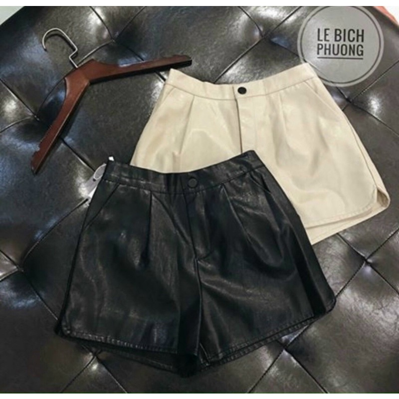 Quần sooc da trơn cạp chun sau hàng QC