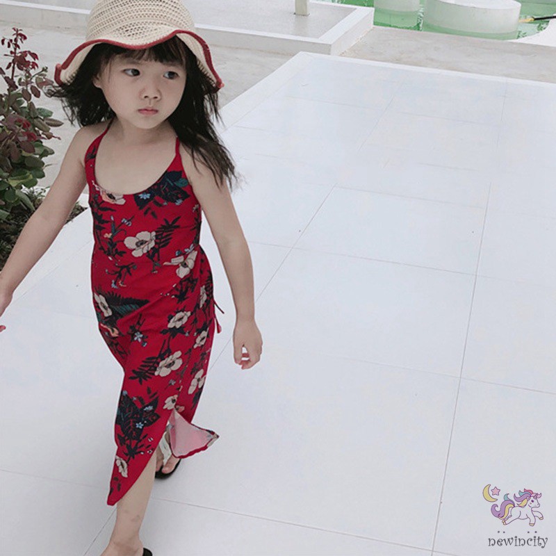 Đầm in hoa buộc dây lưng thời trang cho bé gái