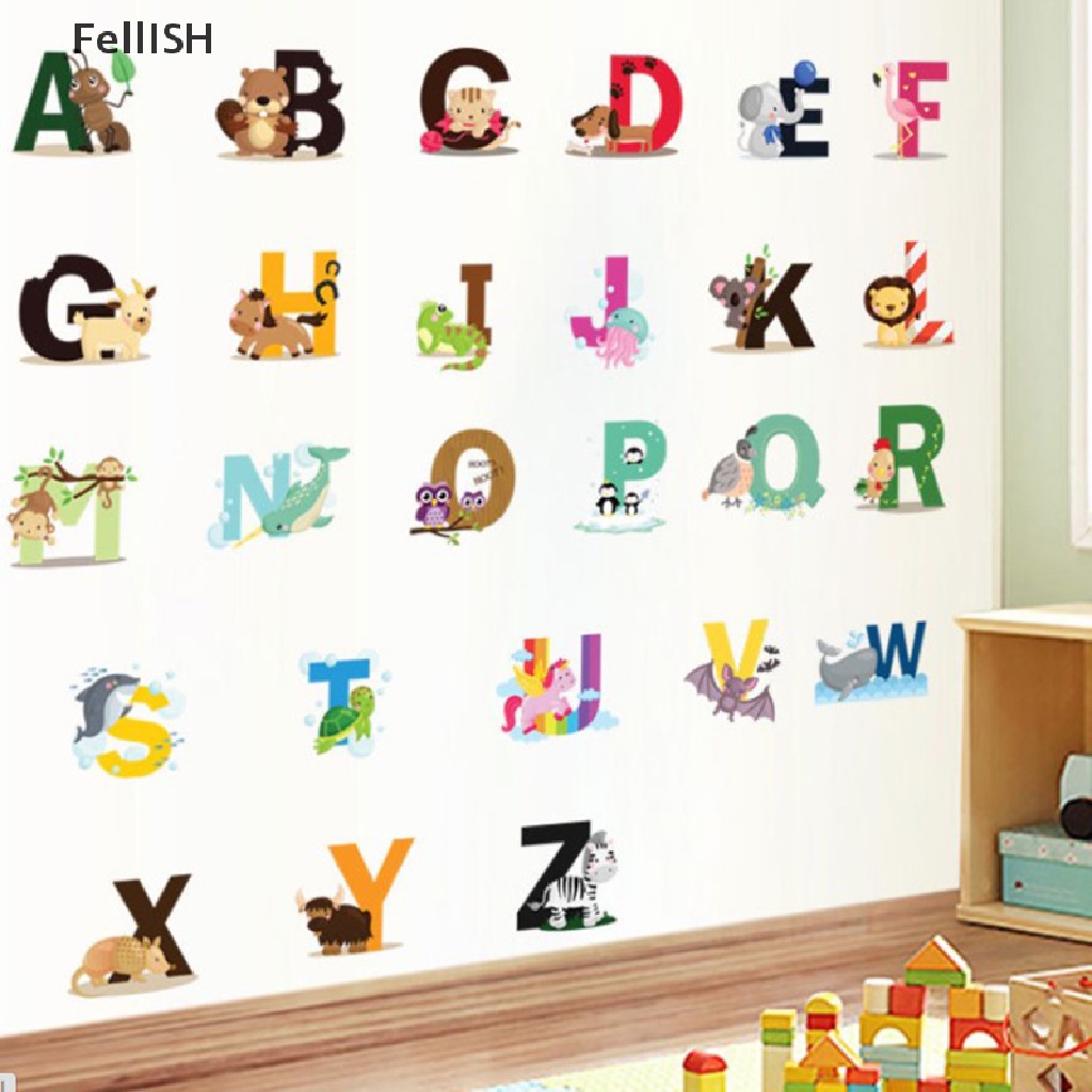 [Felli] Giấy Dán Tường 439br Hình 26 Chữ Cái Alphabet Động Vật Hoang Dã Hoạt Hình Trang Trí Phòng Trẻ Em