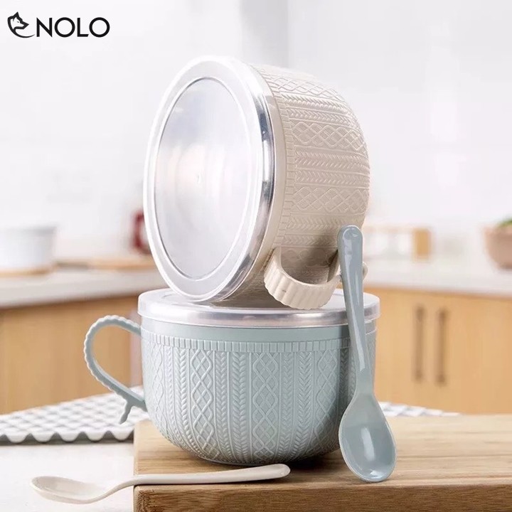 Bát Tô Đựng Thức Ăn Có Nắp Đậy Kín Ruột Inox 2 Lớp Cách Nhiệt Tặng Kèm Muỗng Có Thể Sử Dụng Cho Lò Vi Sống