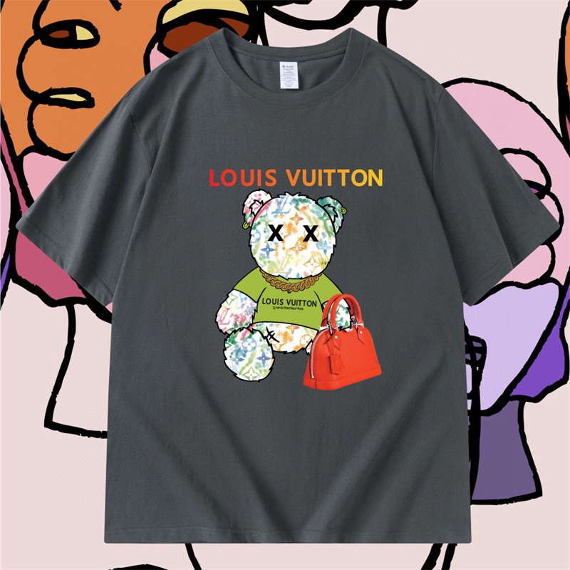 L&amp;v Áo Thun Tay Ngắn In Biểu Tượng Graffiti Gấu Màu Đỏ Nhiều Màu Sắc Bắt Mắt Đơn Giản Thời Trang Giản Dị