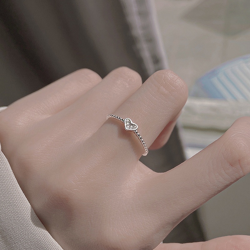 Nhẫn Thép Titan Mạ Bạc 925 Đính Đá Zircon Hình Trái Tim Đơn Giản Thời Trang Hàn Quốc Có Thể Điều Chỉnh K