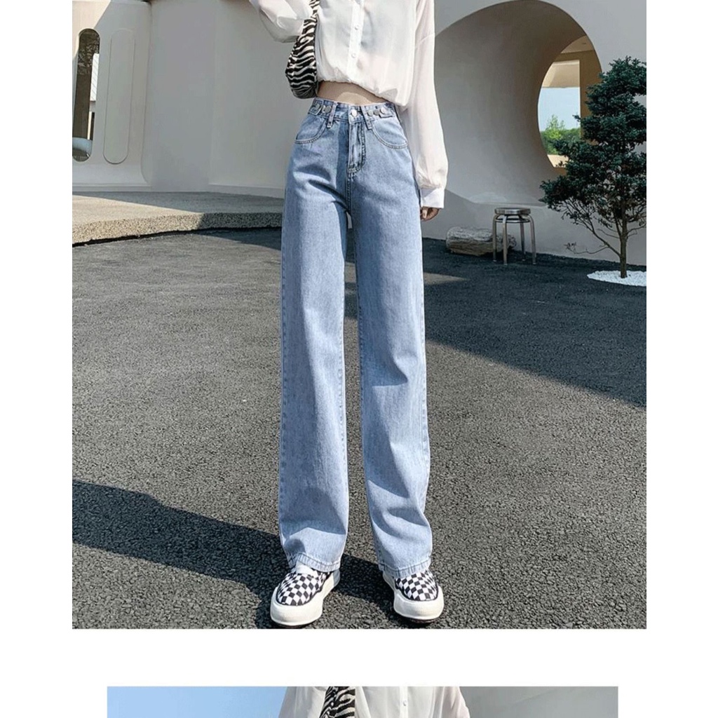 Quần Jean Nữ Ống Rộng Lưng Cao Thời Trang Mùa Hè Hàn Quốc 2022 Mới