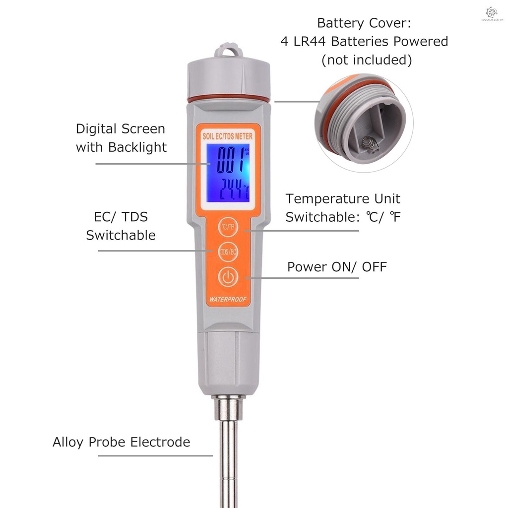 Máy Đo Độ Ph Đất Kỹ Thuật Số EC/ TDS/ Có Màn Hình Đèn Nền Đa Năng 3 Trong 1 Tiện Dụng