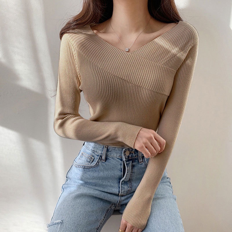 Áo len trễ vai dệt kim phong cách Hàn Quốc AL06