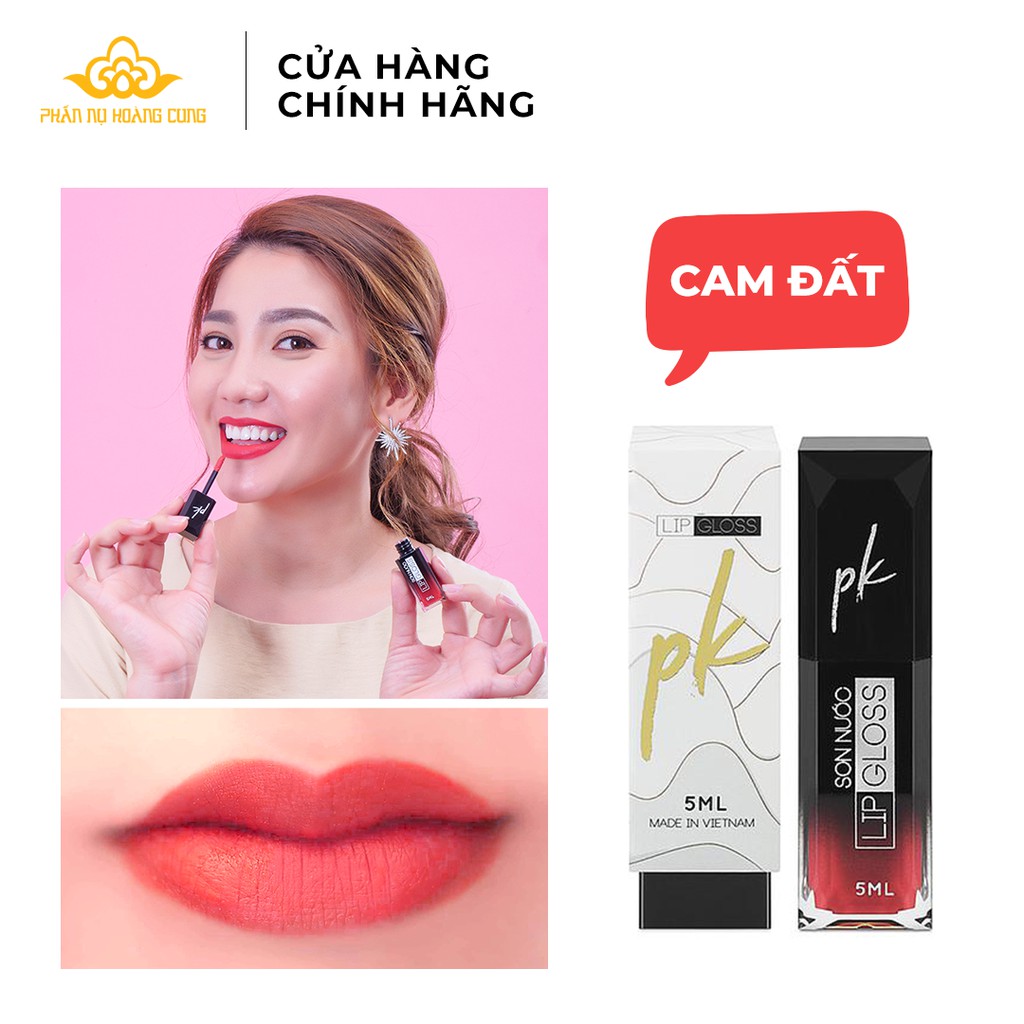 Son Lì Không Trôi Chính Hãng, Son Nước Lì Không Chì Cao Cấp LIPGLOSS PK - Màu Cam Đất Phấn Nụ Hoàng Cung