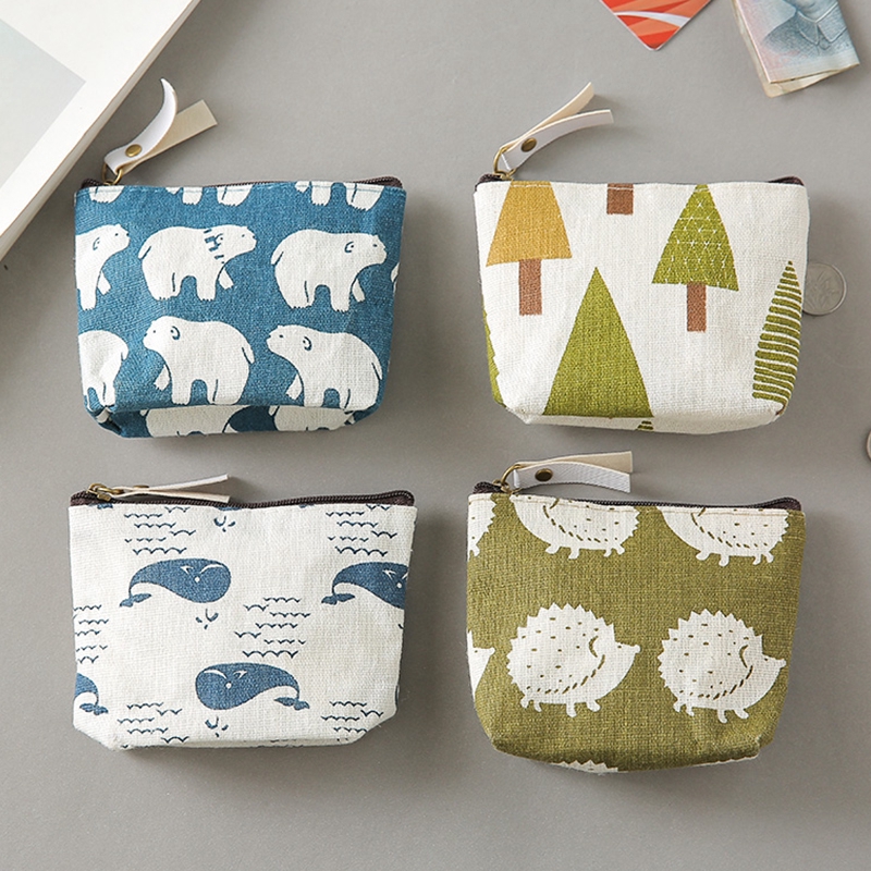 Ví đựng tiền xu mini vải canvas họa tiết hoạt hình xinh xắn tiện lợi