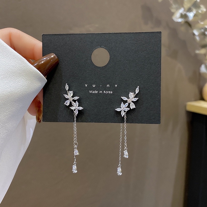 E100 Khuyên Tai Bông Tai Nữ  Dự Tiệc Đá Thư Ký Kim Đẹp Ring House