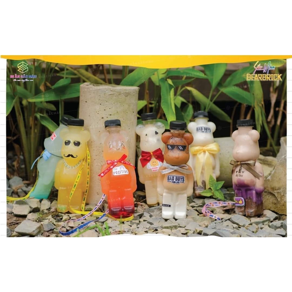 ( Thanh Lý) Chai Nhựa Gấu bearbrick, Chai Nhựa Đựng Trà Sữa 500ml, 850ml