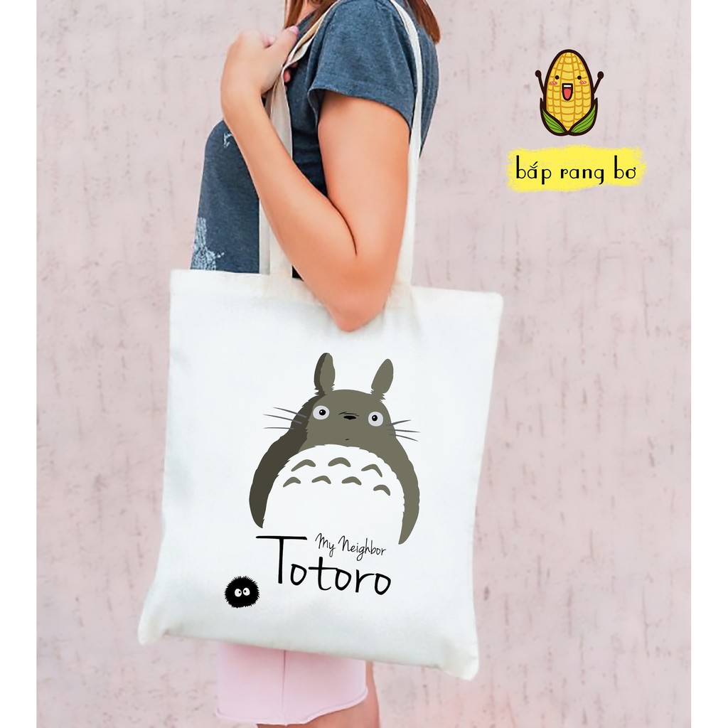 TÚI TOTE CANVAS TOTORO ĐÁNG YÊU CÓ KHÓA - CÓ TÚI CON VẢI DỆT 100%