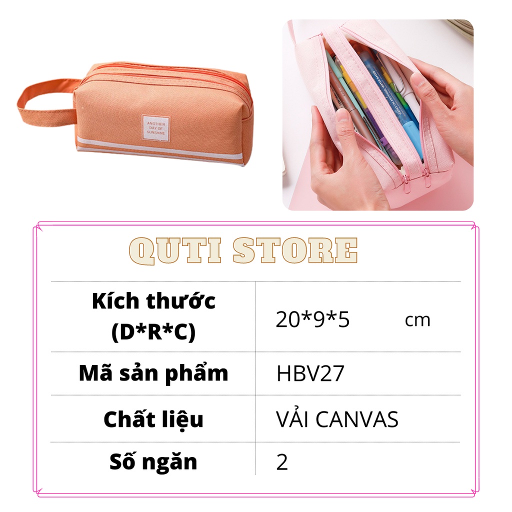 Hộp Bút Vải Đơn Giản Kiểu Nhật To 2 Ngăn - Túi Vải Canvas Đựng Mỹ Phẩm, Bóp Viết QUTI HBV27