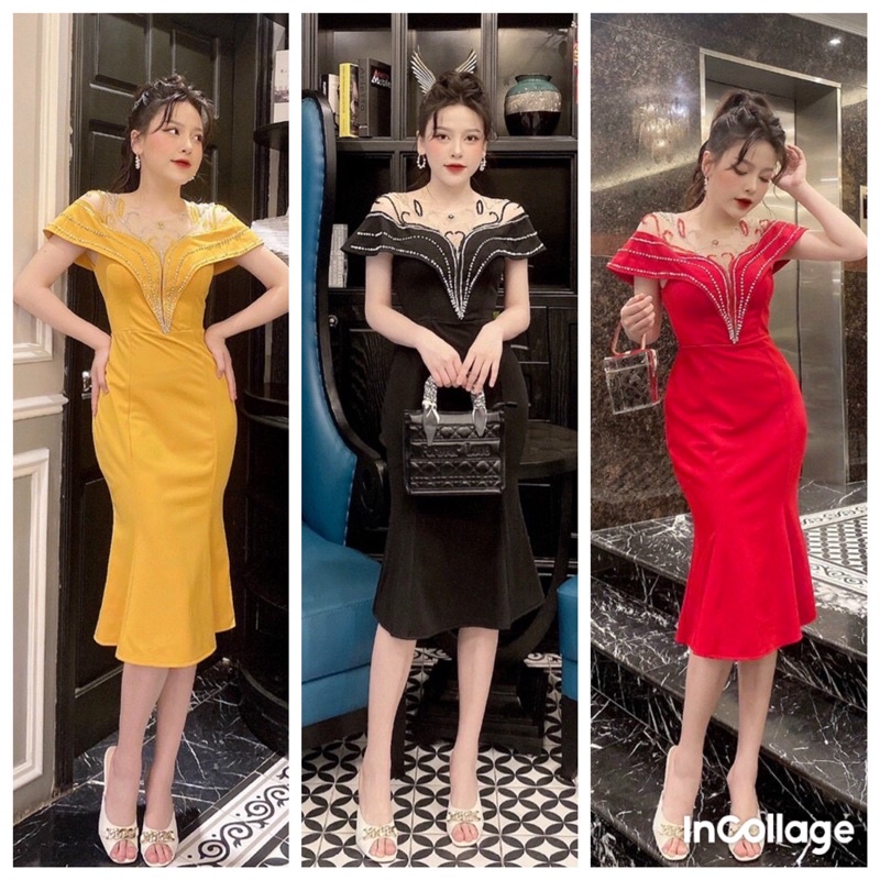 Đầm body đuôi cá kết pha lê cao cấp tặng hoa tai thời trang TẶNG KÈM HOA TAI THỜI TRANG