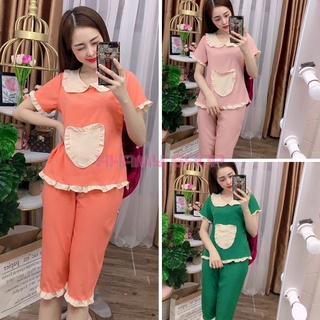 Đồ bộ tiểu thư, đồ bộ kiểu tiểu thư mặc nhà chất lụa mềm áo tay lỡ quần lửng dễ thương