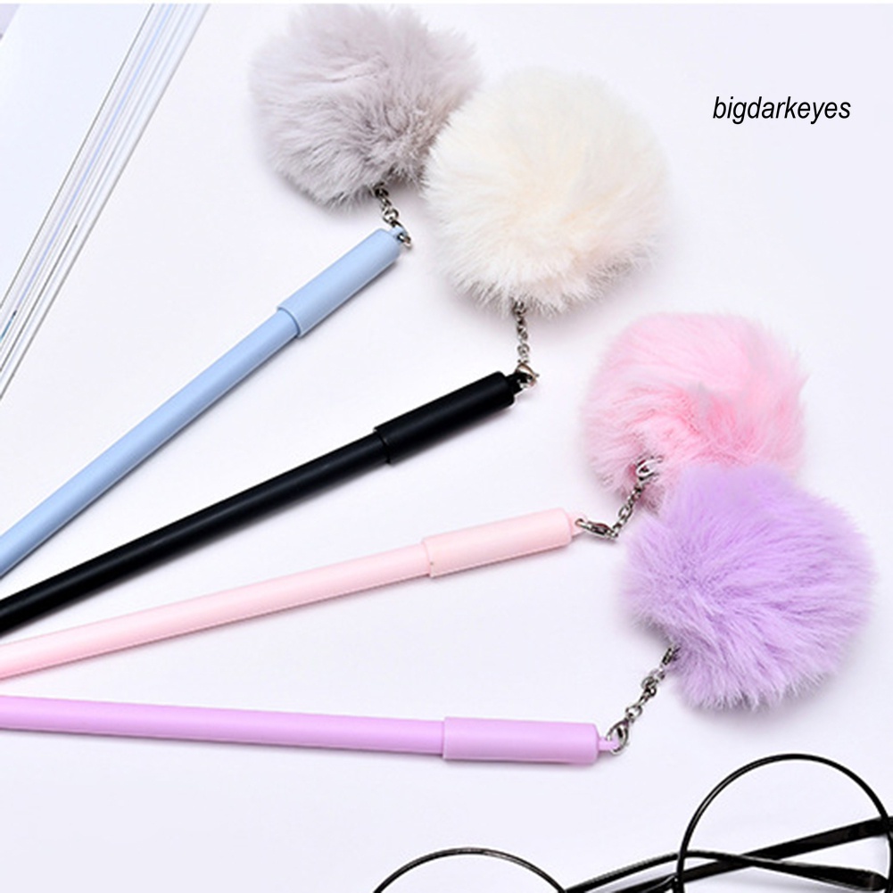 Bút Bi Mực Đen Ngòi 0.5mm Gắn Quả Cầu Lông Xinh Xắn