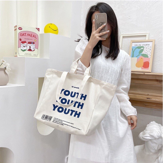 Túi tote vải canvas nam nữ unisex Đeo vai đi học đi chơi , túi xách đeo vải bố thời trang Hàn Quốc