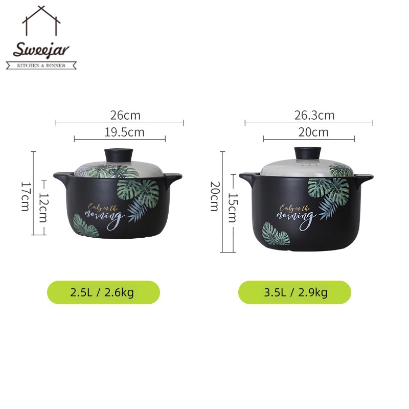 SWEEJAR Nồi gốm  nấu súp chịu nhiệt cao 2.5L/ 3.5L