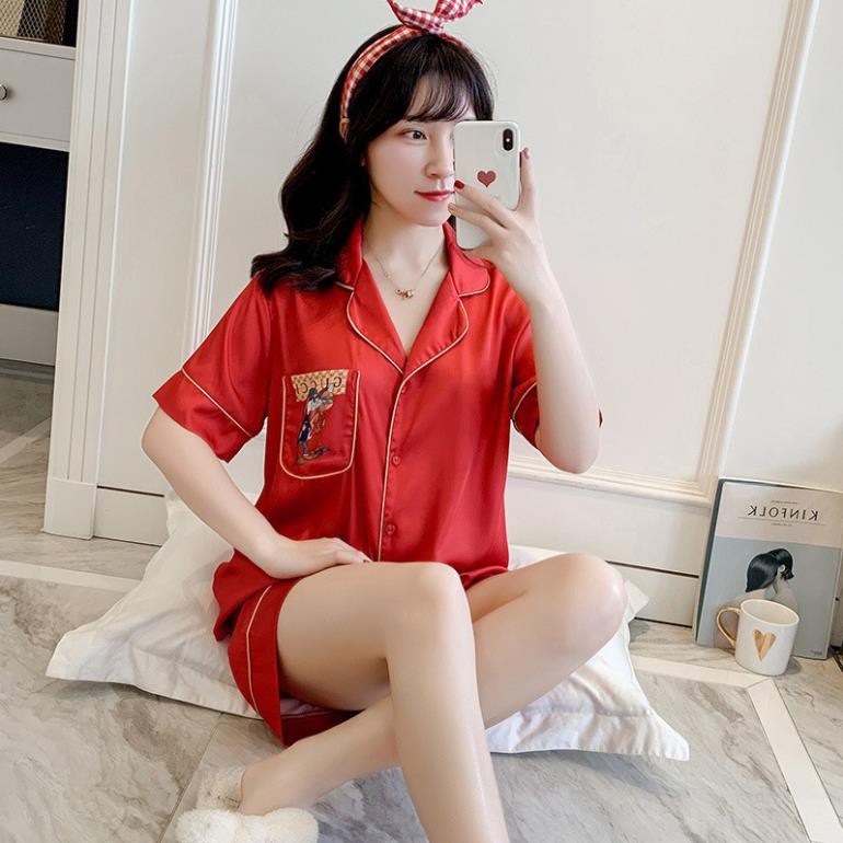 Bộ ngủ lụa Pizama đùi hình con thỏ hàng hàng cấp