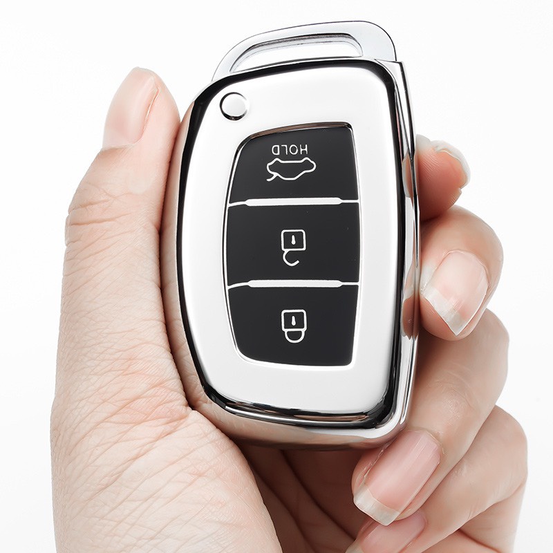 Móc khóa kèm ốp bảo vệ chìa khóa xe Hyundai Accent 2019, Accent 2021, Tucson, i10 nhựa mềm TPU tráng gương.