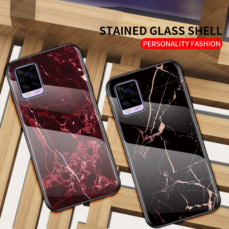 Ốp Lưng Mặt Kính Cường Lực Siêu Mỏng Cho Vivo X50E X50 Pro IQOO Neo 3 IQOO 5 Pro S1 V20 Marble Ultra-Thin Gradient Tempered Glass Back Cover Phone Case