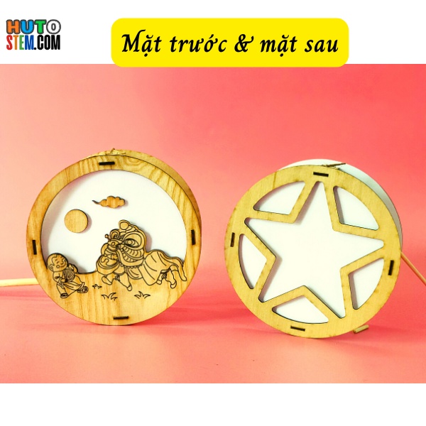 Đèn Lồng Trung Thu Bằng Gỗ, DIY, Tự Trang Trí Đầy Màu Sắc Dành Cho Bé, Tặng Kèm Màu, Cọ