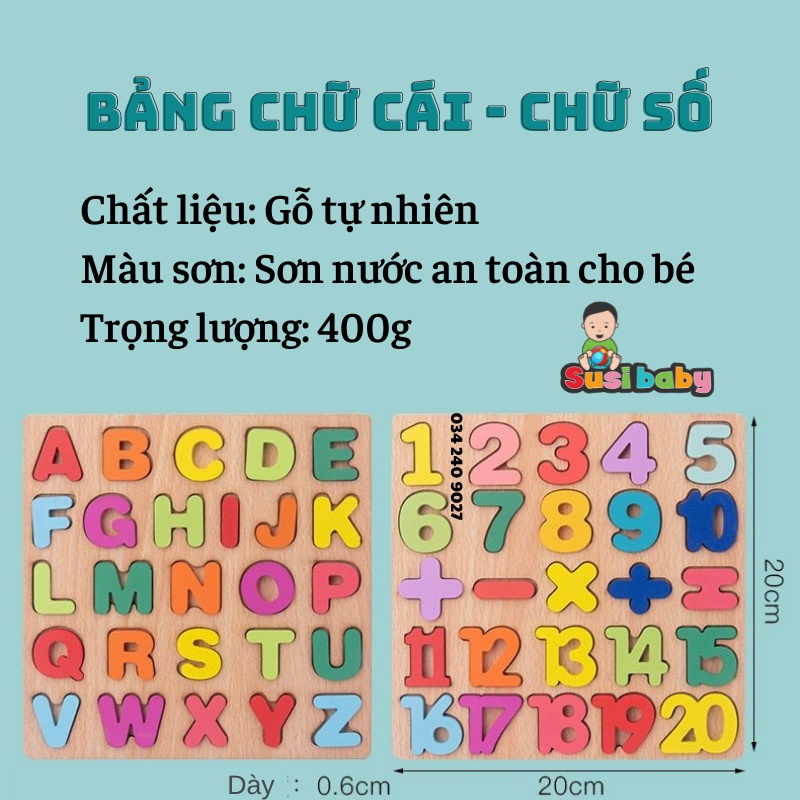 Bảng chữ cái tiếng việt, bảng chữ cái gỗ nổi chữ và số cho bé, giúp bé phát triển tư duy