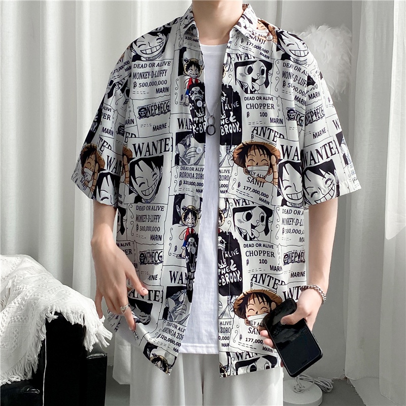 Áo Sơ Mi Tay Ngắn In Họa Tiết Hoạt Hình Phong Cách Hawaii Thời Trang Cho Nam