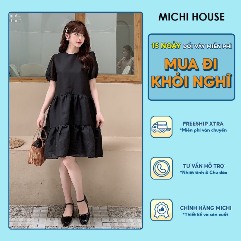 Đầm Suông Babydoll Chất Tơ Mềm MICHI House V370 Váy Xuông Ngắn Tay Dáng Rộng Che Khuyết Điểm Tốt