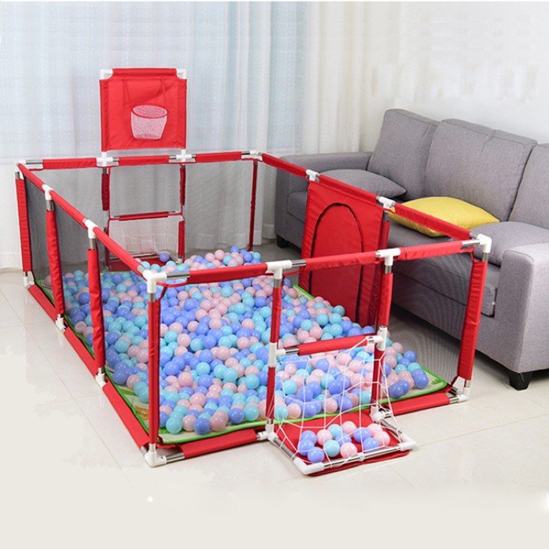 Quây bóng, lều chơi bóng - Quây cũi kiêm nhà bóng cho bé có ném bóng rổ khung inox chữ nhật cao cấp - tặng kèm 50 bó