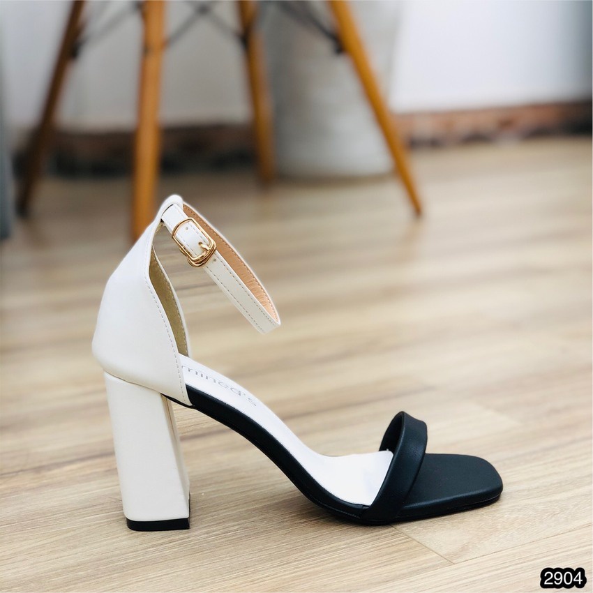 Giày Sandal Gót Trụ CHIMOKA Cho Nữ Cao 8cm Màu Đen Trắng