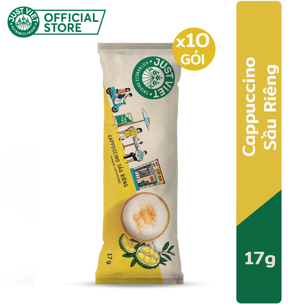 Combo 10 gói - Cà Phê Cappuccino Sầu Riêng Just Viet - Đúng Điệu Gu Việt - Sánh Đậm Tự Nhiên - 17g | BigBuy360 - bigbuy360.vn