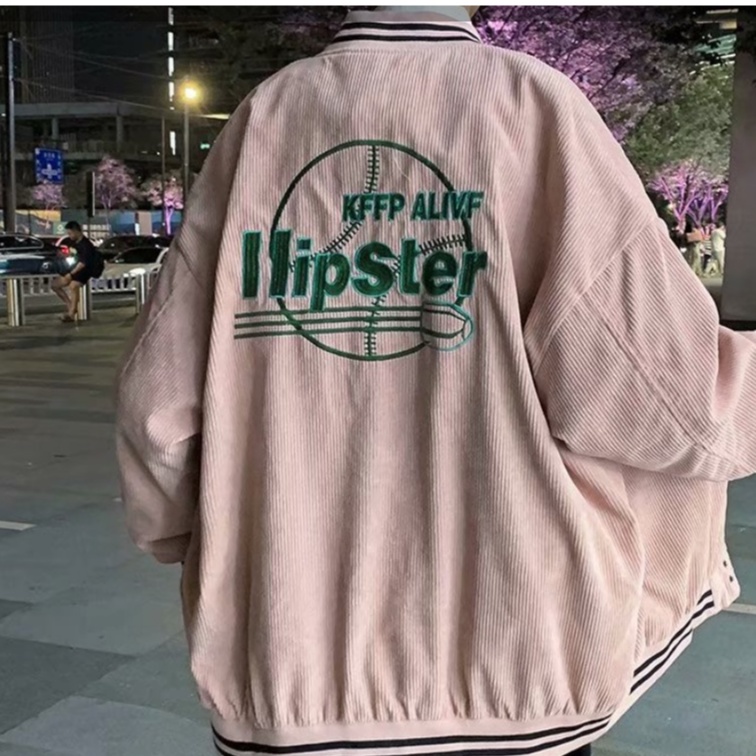 Áo khoác bóng chày vải nhung dáng Nam   ​rộng kiểu Nhật Bản cá tính For Men bomber hàng đầu unisex